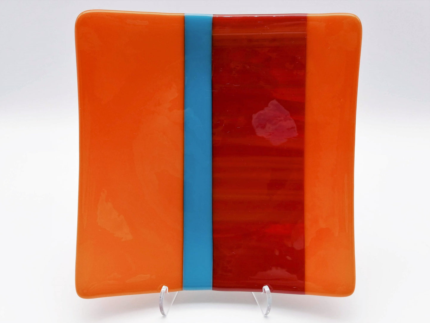 orange red and teal striped dish