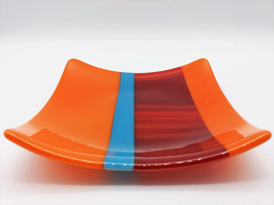 orange red and teal striped dish