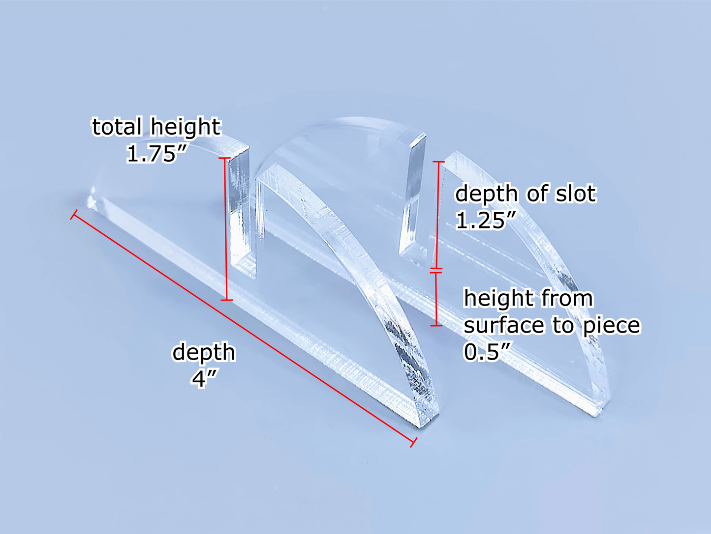 Clear Acrylic 2-Piece Fused Glass Art Stand - Curved, 1 pair