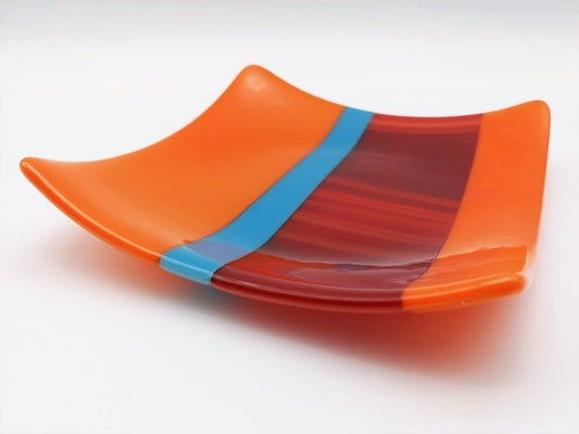orange red and teal striped dish